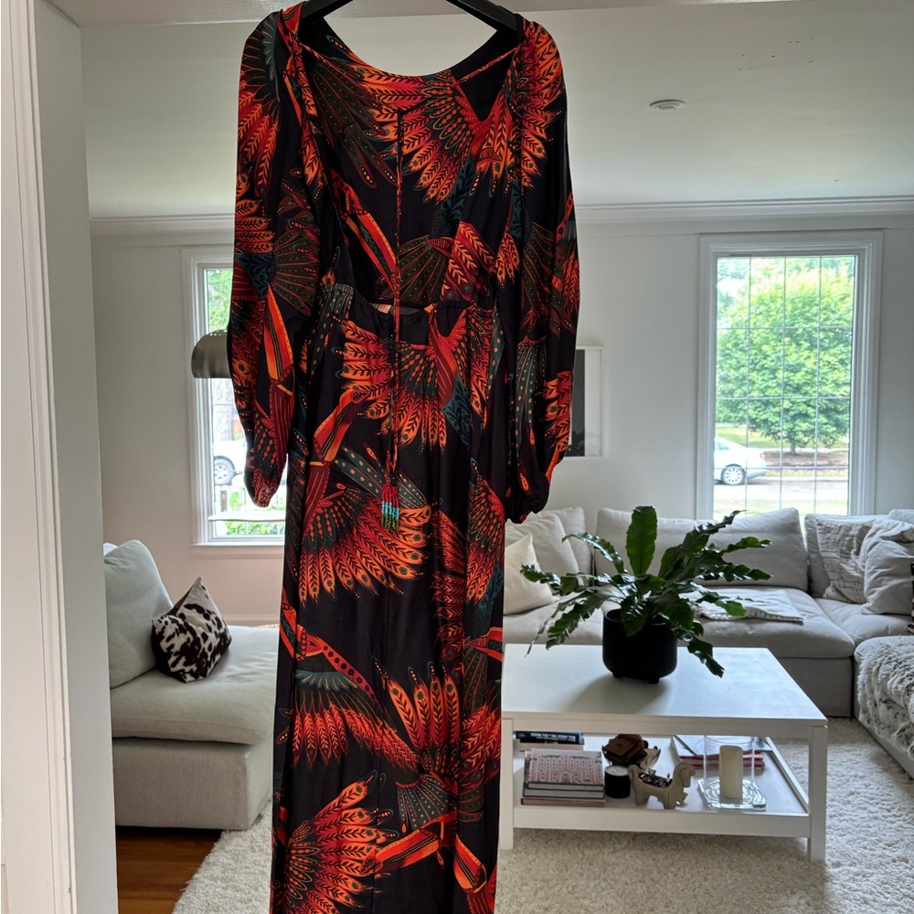 Elegant Black and Red Feather Print Dress